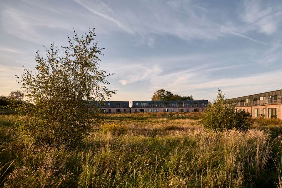 Historischer Wald bekommt einen Seerosen-Nachbarn mit Stahlprofilen verkleidet, Åkandehaven, Langedam 1, 3250 Græsted, Dänemark